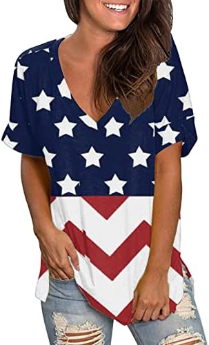 4 ביולי ארהב דגל טוניקות לנשים בטן מסתתרת חולצה קיץ לחג מזדמן כפתור שרוול קצר למעלה v חולצה בצוואר חולצה