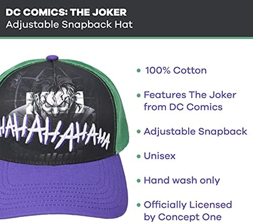 קונספט אחד קומיקס הג 'וקר צוחק כובע נהג משאית מתכוונן כותנה 3 ד', ירוק וסגול, מידה אחת