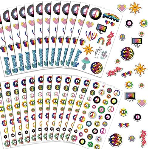 Fuutreo 600 חתיכות 60s שנות ה -70 מדבקות נושא היפי לילדים מגוון מדבקות היפי צבעוניות מדבקות שלום דיסקו