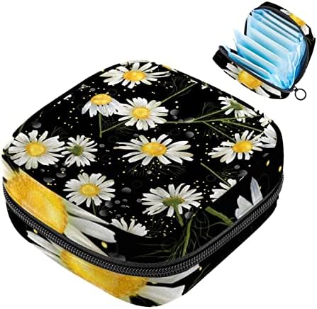 שקית אחסון מפיות סניטרית, שקית כרית, כיס כרית, שקית איפור קטנה, חרצית פרח פרח צמח שחור דפוס