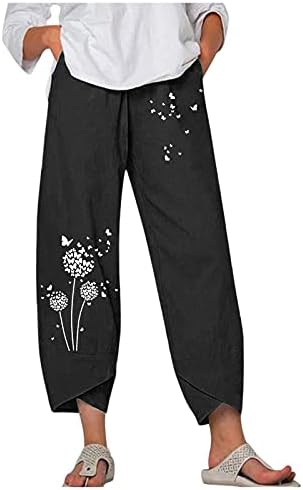 מקרית קיץ כותנה פשתן מכנסיים לנשים בבאגי ישר רגל מכנסיים גבוהה מותן ארוך מכנסיים עם כיסים קומפי מכנסיים
