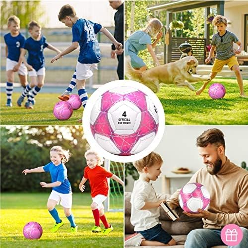 STEEFAN PINK כדורגל כדור גודל 3/4/5 לילדים משחק חיצוני, מחליף כדור כדורגל מחטי כדור רשמיים ומשאבת אוויר,