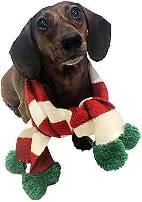 Midlee חג המולד מפוס כלבים צעיף- אדום/לבן וירוק פום פום