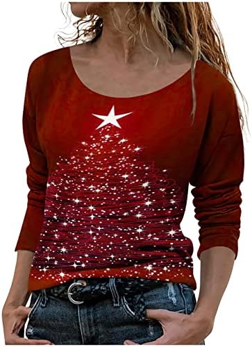 חולצות חורף לנשים צווארון חולצות חג שמח קלאסי פלוס גודל סווטשירט חג המולד