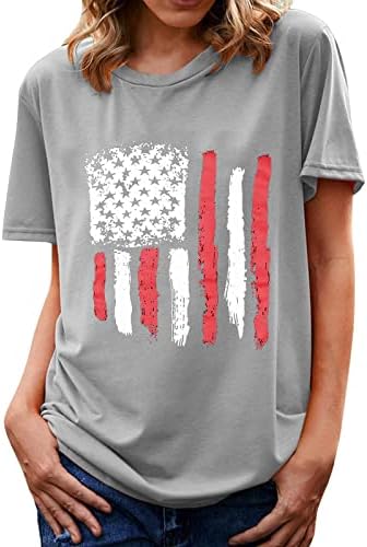 צמרות קיץ לנשים צוואר צוואר 4 ביולי חולצות שרוול קצר פטריוטי דגל אמריקאי גרפי ארהב יום עצמאות
