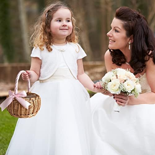 פרח ילדה סל עם ידית ארוג ערבה סל נצרים קש פרח סל ממתקי אחסון סל לחתונה המפלגה דקור של ורוד